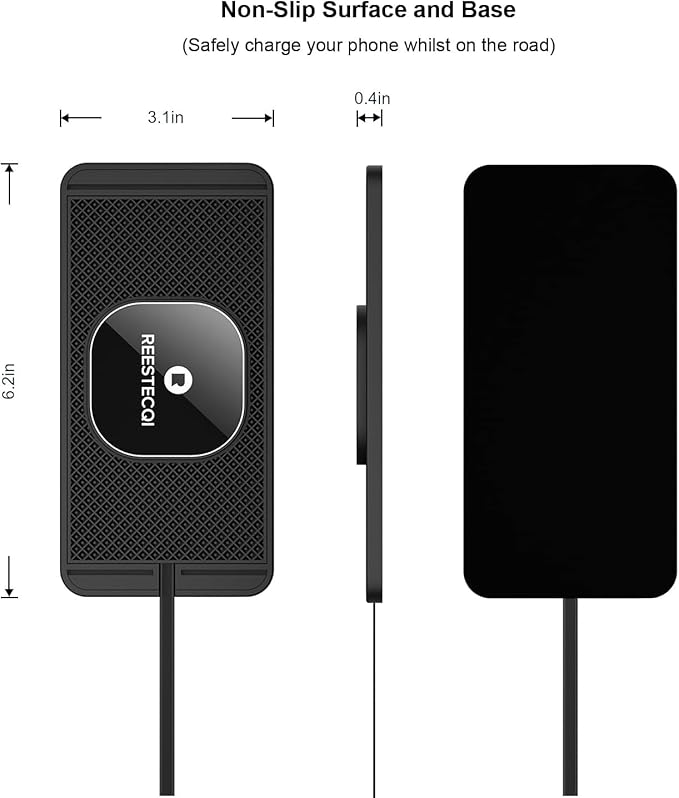 Magnetic Wireless Car Charger Pad, REESTECQI 15W Wireless Charging Pad for Magsafe Charger Non Slip Type C with 40W Car Charger for iPhone 17/16/15/14/13/12, Airpods (30CM Cable)