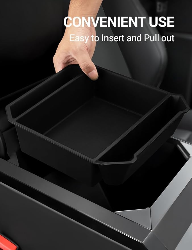 Motrobe Center Console Organizer for 2024-2026 Tesla Cybertruck Accessory Premium TPE Anti-Slip Armrest Storage Tray, OEM-Style Interior Accessories, No-Rattle Insert Box for Sunglasses, Phone & Coins