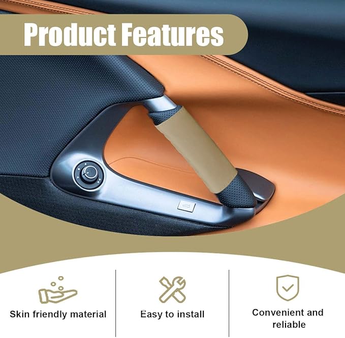 2PCS Car Grab Handle Cover, Anti-Scratch Auto Inner Front Rear Door Pull Handle Cover, PU Leather Door Grip Gloves Protector Auto Interior Decoration Accessories for Car, Truck, SUV (Beige)
