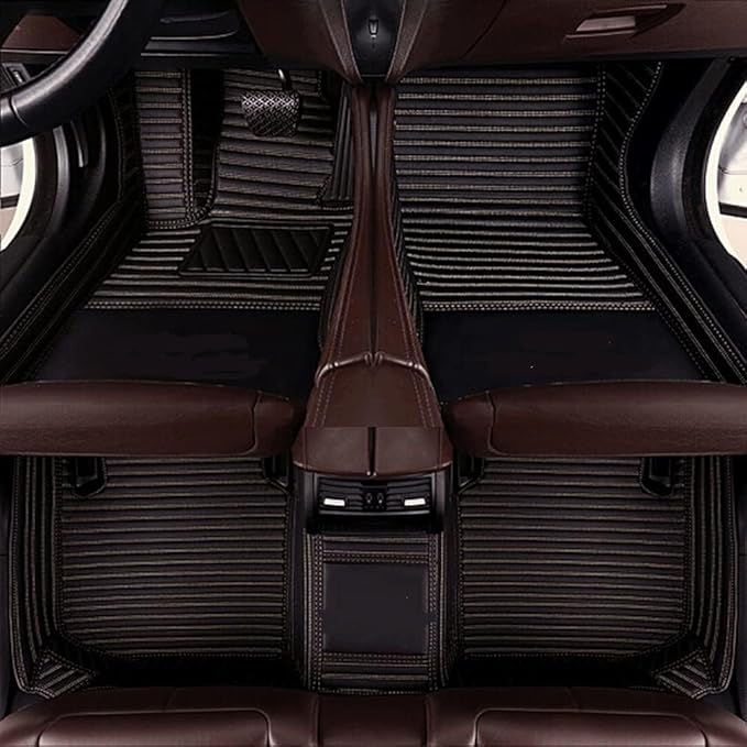 Custom Making Car Floor Mats Protection Pads for 99% Sedan/Coupe/Hatchback/SUV/Pickup Men Women Car Floor Mats Coverage Pads Anti-Slip Leather Floor Lining (Black Beige Stripe)