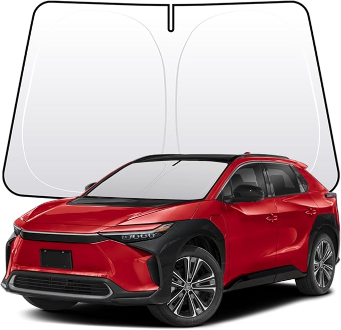 Thickened 2-Layer Front Windshield Sun Shade Compatible for Toyota BZ4X 2023-present, Foldable Custom Fit Sunshade Blocks 99% Heat, Keeps Car Interior Cool (for BZ4X 2023-present)