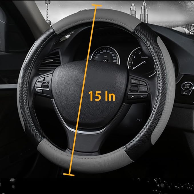 zipelo Elastic Stretch Steering Wheel Cover, Microfiber Breathable Ice Silk, Universal 15 Inch Anti-Slip Car Steering Wheel Protector, Warm in Winter and Cool in Summer for Women (Style1-Gray)