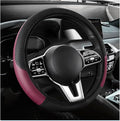 Car Steering Wheel Cover, 15 Inch Carbon Fiber Elastic Vehicle Steering Wheel Protector, Breathable Leather Auto Wheel Covers for Women Men, Interior Car Accessories (Wine Red, AD)
