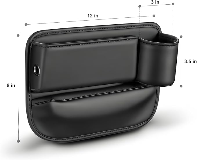 Car Seat Gap Filler Organizer, Universal Premium Leather Seat Organizer with Cup Holder, Seat Gap Storage Box with Bottle Holder, Car Leather Gap Bag Front Center Console Seat (Driver Side)