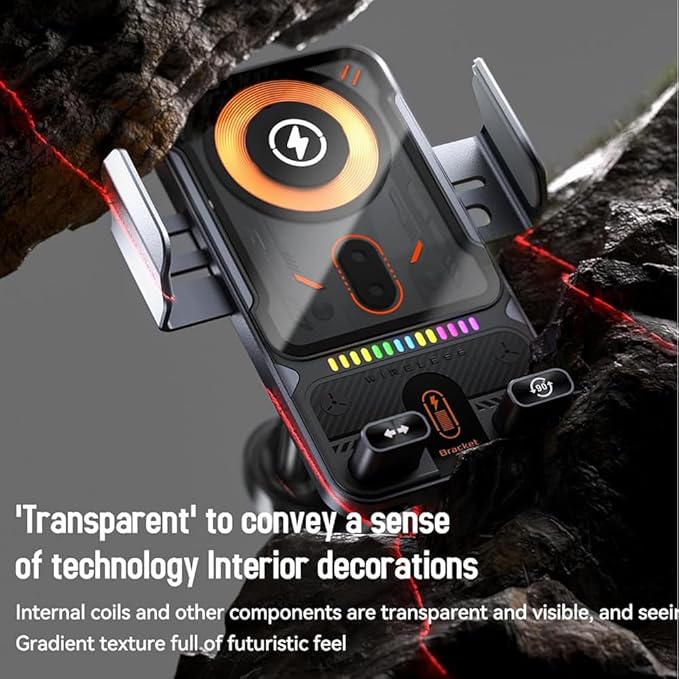2026 New Cool Car Wireless Fast Charging Phone Holder, High Intelligent 2 in 1 Wireless Charging Rotating Car Mount, Auto-Clamping Dashboard Cars Bracket with Charger Station for All Smart Phone (A+)