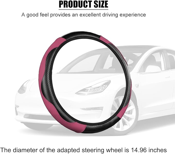Carbon Fiber Car Steering Wheel Cover, 14.5-15 Inch Elastic Stretch Steering Wheel Guard, Sports Style Non-Slip Automotive Interior Accessories, Universal for Vehicles (Black/Wine Red)