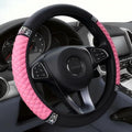 Soft Leather Car Steering Wheel Cover, Universal 15 Inch Colorful Rhinestones Anti-Slip Elastic Steering Wheel Covers for Most Cars, Sparkly Crystal Diamond for Women Girls (Pink)