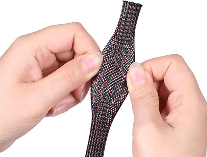 25ft - 1/4 Inch Cable Management Sleeve Protector,Wire Loom PET Expandable Wire Sleeving for Office TV Computer Home Theater Engine Bay Cord Organizer,Protect Cables from Pet Cat Dog Chewing,BlackRed