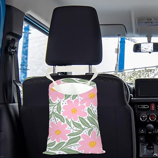 Pykfrhh Retro Floral Car Trash Can, Car Trash Bag Hanging, Waterproof Cars Back Seat Hanging Organizer and Storage Trash Bags for Vehicle Travelling Camping