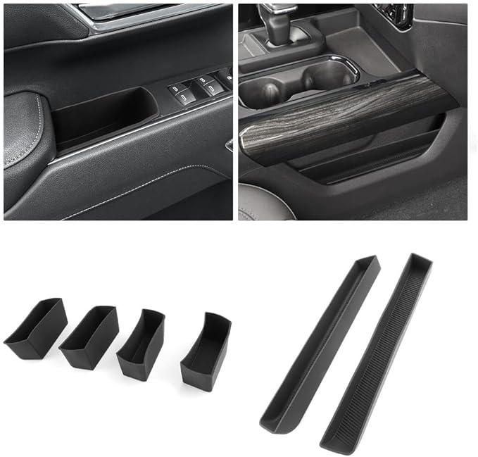 ASZSK for 2022–2026 Silverado&Sierra 1500/2024–2026 Silverado&Sierra 2500HD/3500HD–Full Console w/Bucket Seats Only 4PCS Door Organizer Tray& 2PCS Lower Center Console Organizer Tray