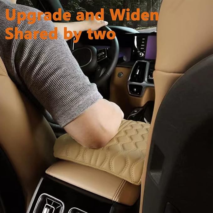 BODLYL Car Center Console Cover, Memory Foam Car Armrest Cushion, Beige Auto Arm Rest Pad, Leather Arm Rest Covering Car, Hand Rest Pillow for SUV/Truck/Vehicle (Beige)