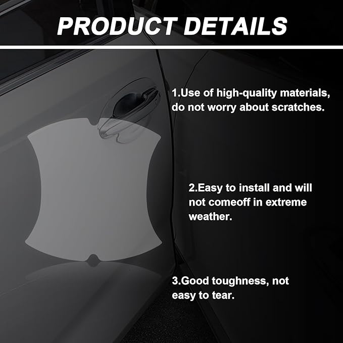 Kewucn 4PCS Car Handle Sticker, Carbon Fiber Auto Door Handle Protective Films, Anti-Scratch Vehicle Door Protector, Universal Exterior Accessories for Most Cars (Transparent)
