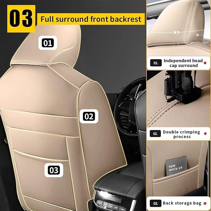 YORKNEIC Full Set Seat Covers Fit for Kia Forte 2010-2023 2024: Faux Leather Car Seat Cover Protector Cushion (5-Seat Full Set, Beige)…