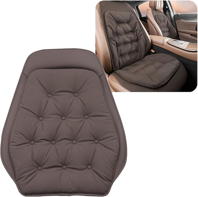 ontto Cooling Car Seat Cushion,Universal Auto Seat Back Lumbar Cover for Most Vehicles,Comfortable PU Leather Seat Protector for Front and Reat Seats,Dark Brown(1 PCS)