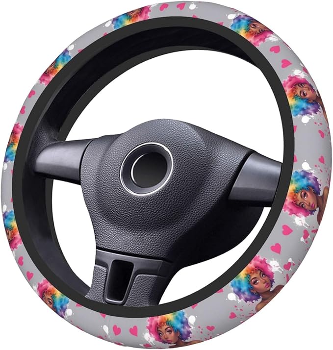 African America Black Neoprene Steering Wheel Covers Women Men Car Accessories, Universal 15 Inch Fit Auto, Suvs, Truck