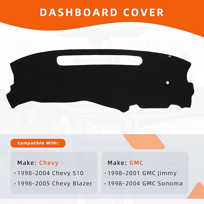 KEYOOG Dashboard Cover Dash Mat Fit for Chevy Blazer 05-98, S10 04-98/ G-MC Jimmy 01-98, Sonoma 04-98 (for Left Hand Drive),Car Dash Board Mat Anti-Glare Carpet,Non-Slip Pad (Black)