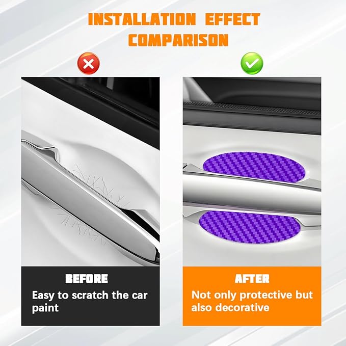 Car Door Handle Cup Protector, 4PCS Carbon Fiber Anti-Scratch Vehicle Door Handle Bowl Sticker, Self-Adhesive Automotive Paint Protective Film, Universal for SUV RV Truck (Purple)