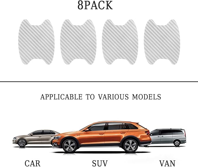 8PCS Car Door Handle Sticker, Carbon Fiber Anti-Scratches Car Door Cup Protector, Non-Marking Auto Door Handle Protective Film for All Cars (Silver/8 PCS)