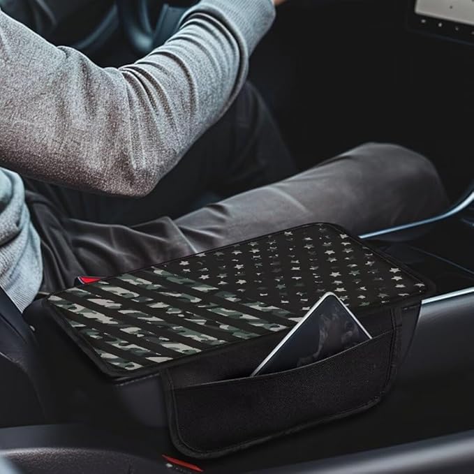 Boatee American Flag Auto Armrest Cover Car Center Console Cover Arm Rest Mat for Car Console Organizer Comfortable Center Console Cushion Pad Vehicle Interior Protection Armrest Cover Protector Black