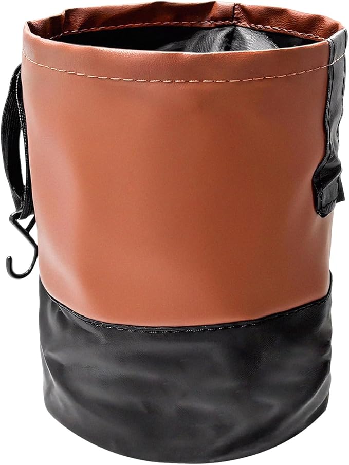 Collapsible Car Trash Can, Waterproof Leather Auto Garbage Bin with Elastic Band & Hook, Retractable Hanging Garbage Organizer Trash Container for Vehicle Home Outdoor