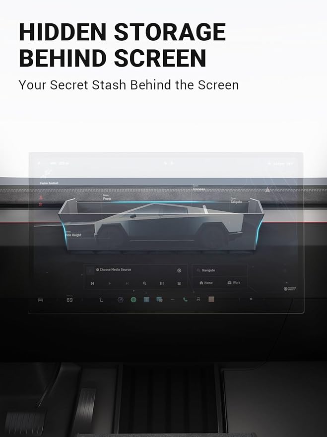 Motrobe Behind Screen Storage Tray for 2026 2025 2024 Tesla Cybertruck Accessories Dashboard Hidden Storage Tray Center Console Organizer Silicone Sunglasses Holder Phone Holder