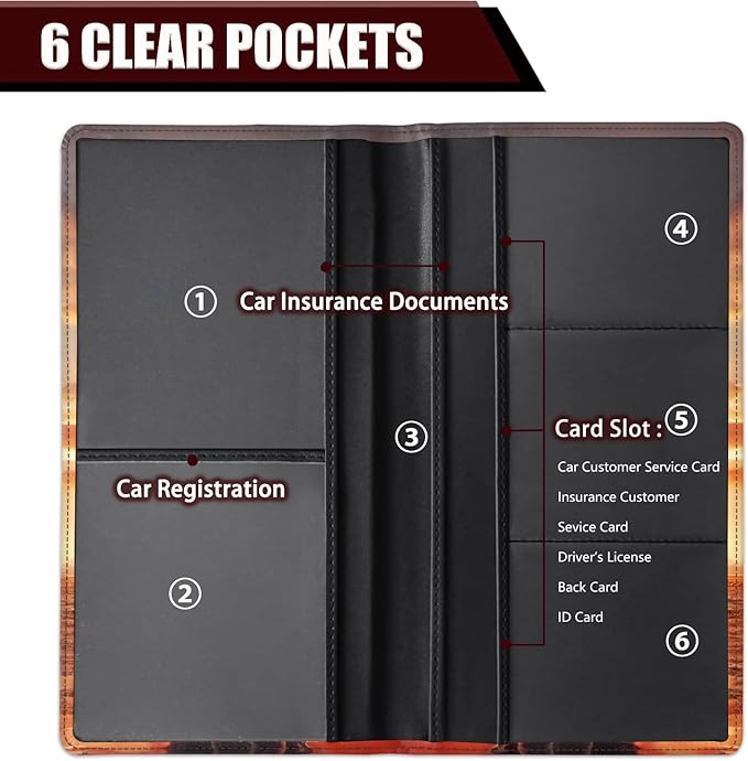 Yuxcfhjfe Car Registration and Insurance Holder, PU Leather Auto Document Holder for Men&Women, Vehicle Glove Box Compartment Organizer with Magnetic Shut for Driver's License, Llion Family Pattern