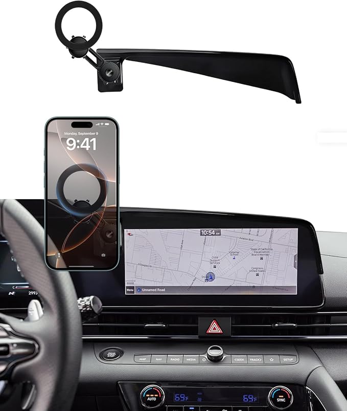 PZK Car Phone Holder for Hyundai Elantra 2021-2025 SE/SEL/Sport/Limited/N Line Accessories Custom 8-Inch/10.25-Inch Screen Car Phone Mount Compatible with Magsafe 360° Rotating Extension Rod