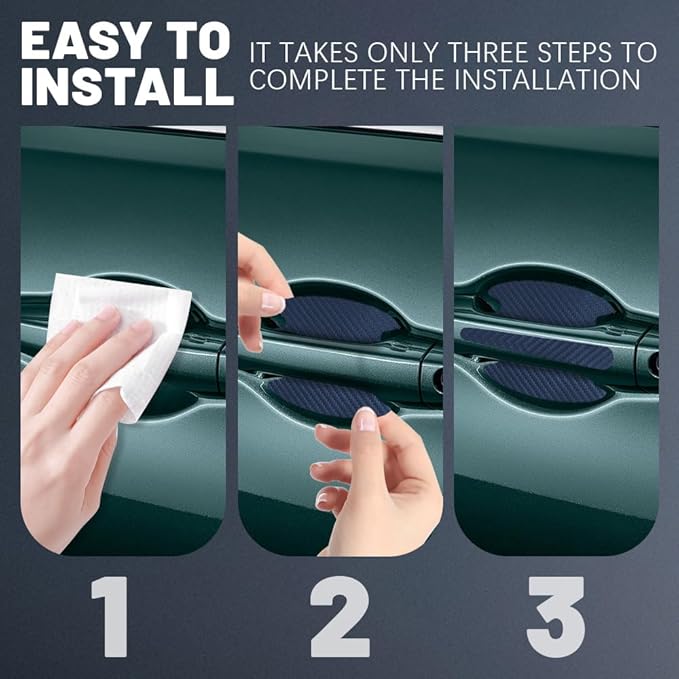 4pcs Car Door Handle Scratch Protectors, Door Handle Paint Protection Film, TPU Carbon Fiber Texture Door Bowl 3D Sticker, Car Accessories Universal for Most Cars (Blue)