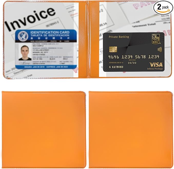 Ziciner 2PCS Car Registration and Insurance Holder, 5.2"× 4.7" Leather Auto Glove Box Organizer with Closure, Essential Car Document Holder for Card, Driver License (Orange)