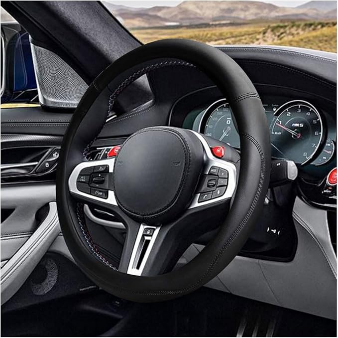 14.5"-15" Car Steering Wheel Cover, Microfiber Leather Cover, Anti-Slip Breathable Steering Wheel Decoration, Universal Steering Wheel Accessories for Diverse Cars (Black)