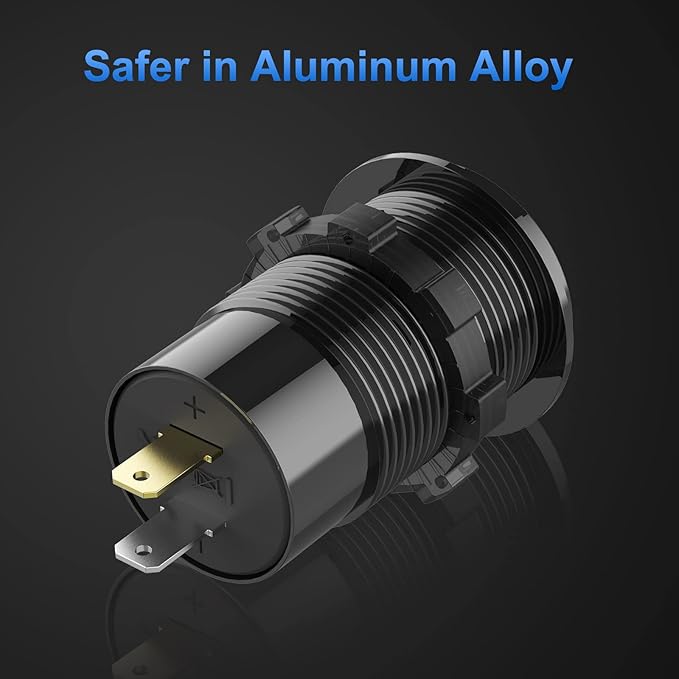 12V USB Outlet Wire Aluminum Car Charger Multi Port, Dual USB Quick Charge 3.0 Port and PD USB C Socket with Voltmeter Switch for Car Boat Marine Truck RV, Fast Charge for iPhone iPad Android Phones
