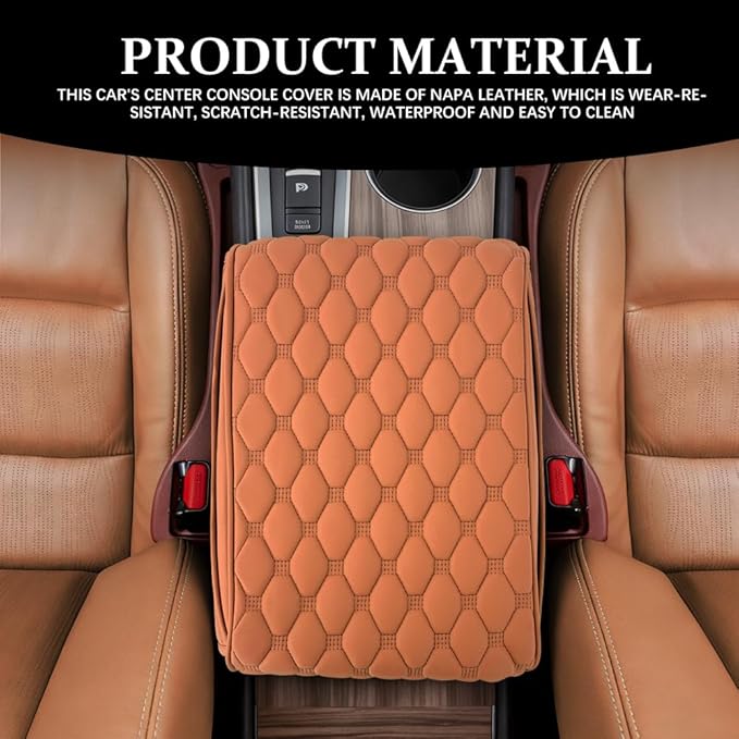 Upgraded Car Center Console Cover, Armrest Cover for Car, Waterproof Leather Auto Armrest Cover Protector with 2 Pocket, Comfortable Arm Rest Box Cushion Pad for Vehicles, Trucks (Yellow)