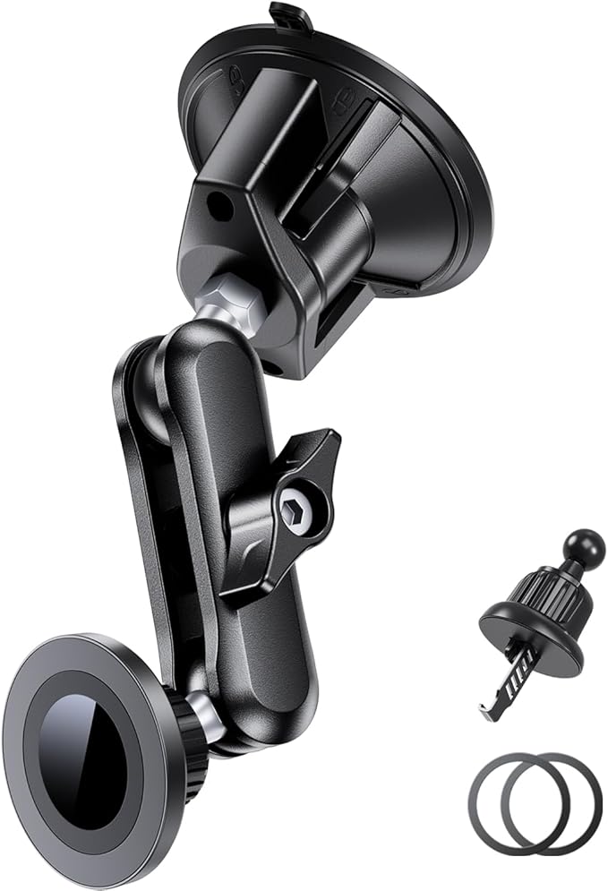 Tmengdao Magnetic Car Phone Holder [3-in-1] for Dashboard, Windshield & Vent, with Strong Suction Cup, Adjustable Metal Arm & 360° Rotation, Universal Phone Mount for All Cell Phones