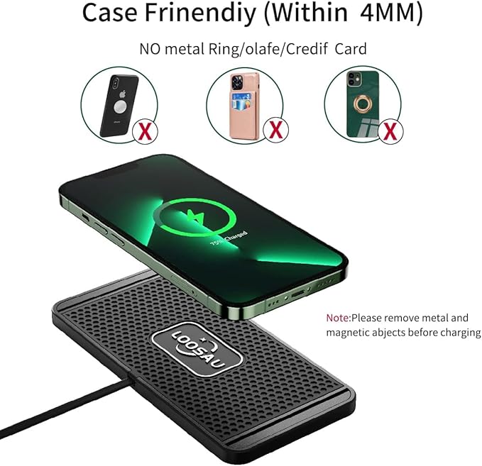 LOOSAU Wireless car Charger Charging pad 15w Non Slip FastCharger for car Wireless Phone Charger for Android for iPhone 11/12/13/14/15/16/17 Pro Max Xs,Samsung Galaxy S20(1M Cable)