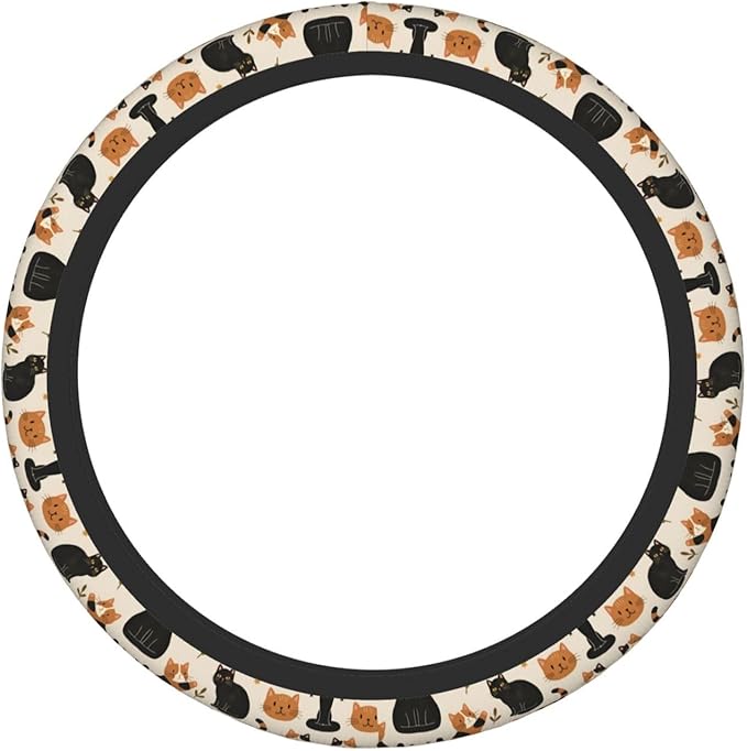 Neoprene Steering Wheel Cover Cute Cartoon Cats Pattern Car Steering Wheel Cover Universal Fit for Most Cars