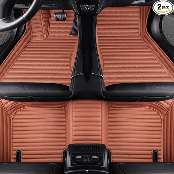 Custom Making Car Floor Mats Compatible with Audi BMW Mercedes-Benz Toyota Lexus Honda Infiniti Nissan Hyundai Kia All Models 2005-2026 (Striped Brown)