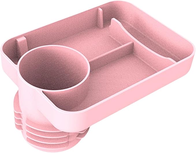 Car Seat Cup Holder Snack Tray - Silicone Food Trays for Travel with Expandable Soft Rubber Base Fits Most Cup Holders Portable Accessories Essentials for Small Fruit, Toys (Pink)