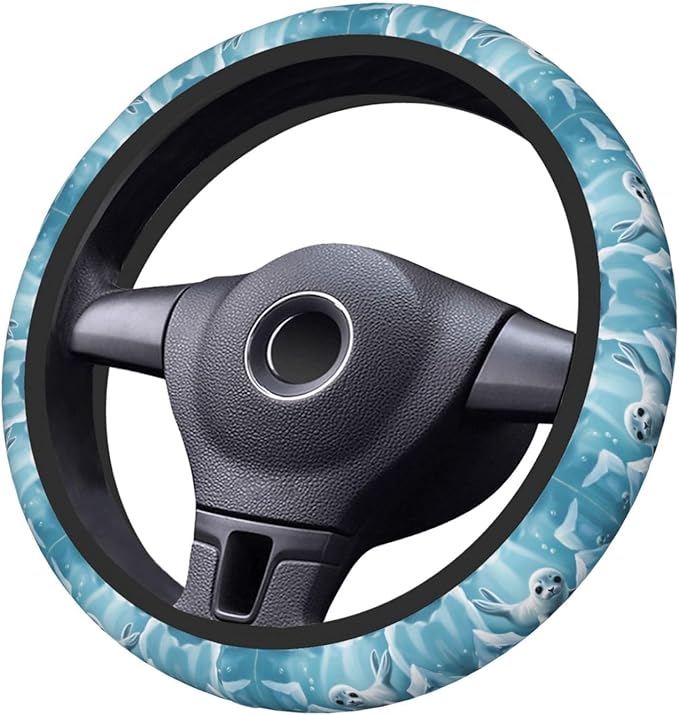 Cute Harp Seal Universal Fit Steering Wheel Cover for Car, Truck, and SUV, Durable Steering Wheel Protection