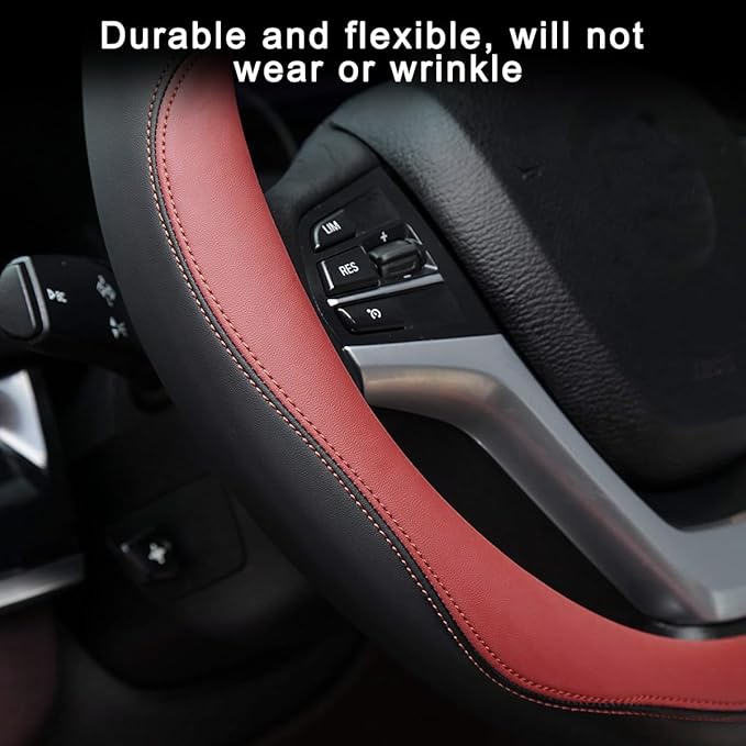 Mandark Car Steering Wheel Cover, Elastic Stretch Breathable Anti-Slip Microfiber Leather Auto Steering Wheel Protector, Soft Vehicle Interior Decor Accessories, Universal for SUV, Truck (Wine Red)