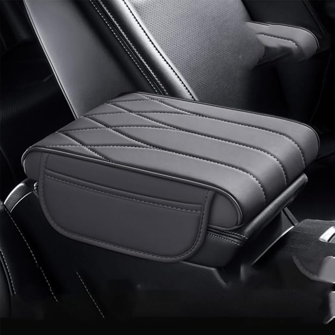 Car Center Console Cover for Ford Bronco Badlands/Sasquatch 2021-2025, Leather Armrest Pad Comfortable Waterproof Arm Rest Box Cushion Protector with Storage Bag,Normal-A/Gray