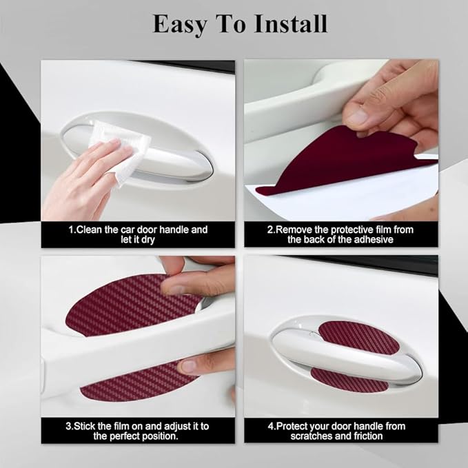 4PCS Car Door Handle Cup Scratch Protector, Car Door Handle Sticker, Scratch Auto Door Protective Film, Car Accessories Car Door Handle Protective Films Universal for Cars (Wine red, 4PCS)