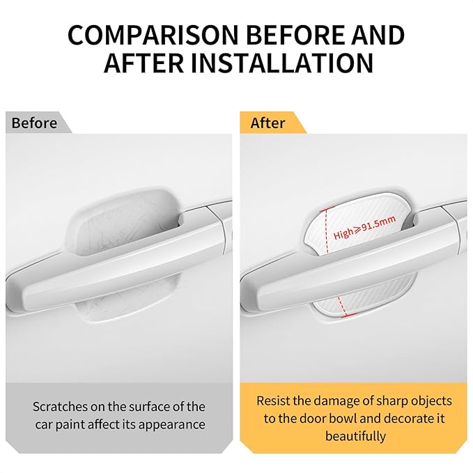 DriveAlly 4Pcs Silicone 3D Carbon Fiber Texture Car Door Handle Cup Protectors Paint Scratch Protector Sticker Vehicle Exterior Accessories 1.5mm Thick Scratch Guard Sticker (White, Medium)