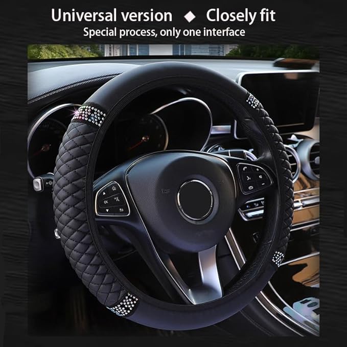WLERIR Microfiber Leather Steering Wheel Cover with Anti-Slip Lining Universal Car Accessory for Steering Wheel with a Diameter of 14.5-15 inch (Black)