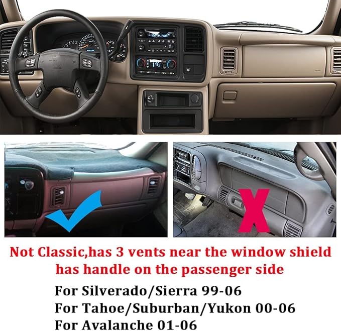 Dashboard Cover for Chevrolet Silverado 1500 2500 3500 1999-2006 Avalanche Chevy Tahoe Suburban GMC Sierra Yukon Dash Cover Mat(Premium Carpet, Gray)