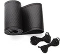 Onerbuy Universal Leather Car Steering Wheel Stitch On Wrap Cover DIY Sewing Breathable and Anti Slip, Maximum for 15-Inch Diameter Car Steering Wheel (Black)