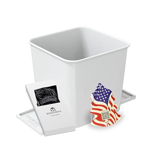 HAUSSIMPLE Car Trash Can 2L with Stability Wings & Velcro for Extra Stability – Magic Strip & Clip for Fabric & Rubber Mats – Durable Plastic, Easy Pull Trash Bags Included – White