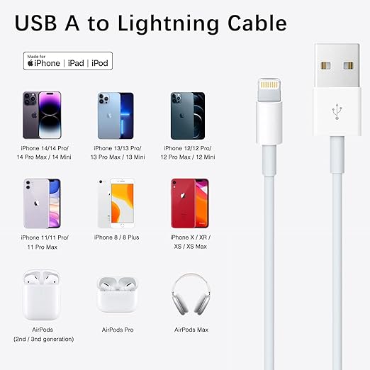 Abysssea 10FT iPhone Charger Lightning Cable, USB A to Lightning Fast Charging Cable for iPhone 14, 14 pro max,13 Plus,SE 2nd/12/11/Xs/XR, iPad 4/5/6/7/8, Mini 2/3/4/5, Air 2/3 Carplay Charging Cord