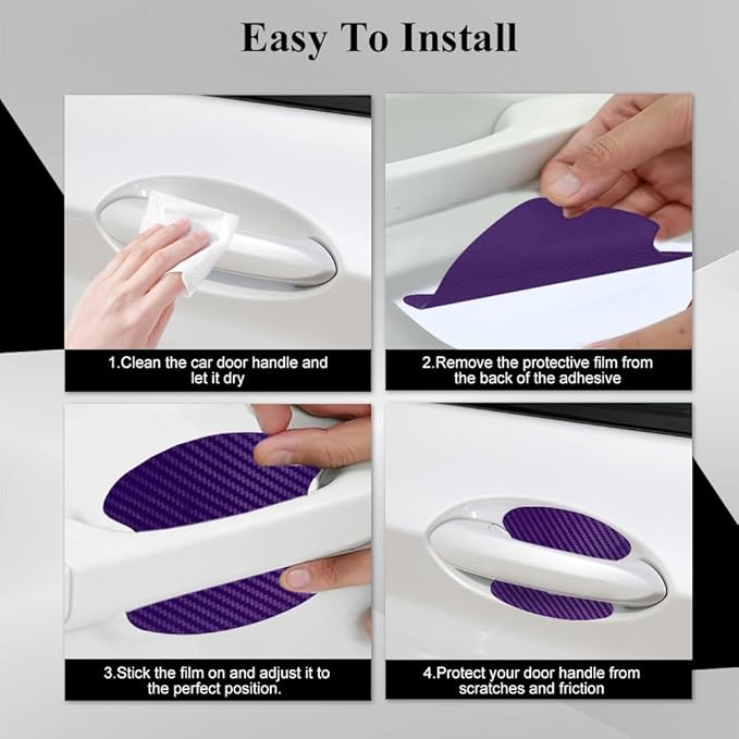 4PCS Car Door Handle Cup Scratch Protector, Car Door Handle Sticker, Scratch Auto Door Protective Film, Car Accessories Car Door Handle Protective Films Universal for Cars (Purple, 4PCS)