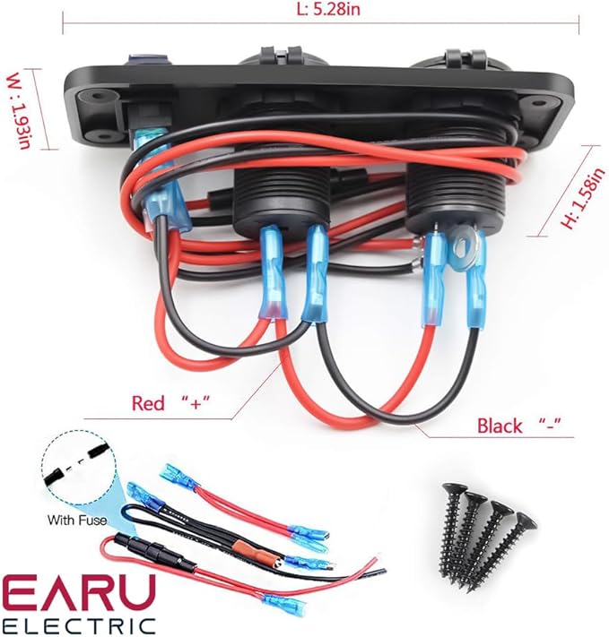 QC3.0 PD Dual USB Fast Charger Socket Multi Port Panel Cigarette Lighter Splitter with Voltmeter Switch for Car Motorcycle Boat(Blue Light)