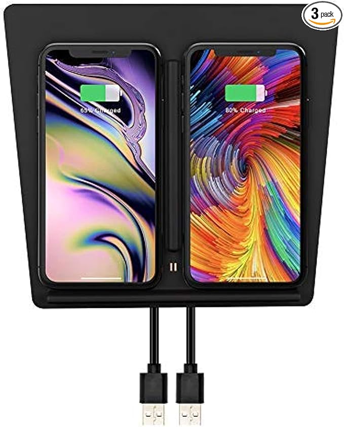 TAPTES Wireless Charger for Tesla Model 3 2017 2018 2019 2020, Dual Phone Charging Pad for Tesla Model 3 Accessories, Car Center Console Interior, Compatible with iPhone & Smartphones, Black